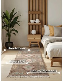 Svetlomodrý/béžový obojstranný ručne tkaný vlnený behúň 60x190 cm Kamal Dune – Nouristan