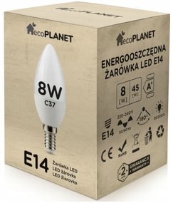 ecoPLANET LED žiarovka E14 sviečka 8W 700lm - studená biela
