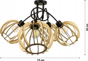 Závesná lampa na strop LOFT 4x veľká drevená guľa