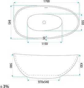 Rea Carmen, voľne stojaca vaňa 170x85 cm, biela, čierny click-clack, KPL-W6506