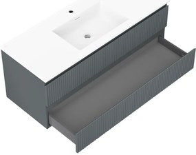 Mexen Rivel, kúpeľňová skrinka 120 cm s umývadlom Otis, 2 zásuvky, drážkovaná, grafitová matná/biela matná, 91A20-12047-2-BFF66-W18M