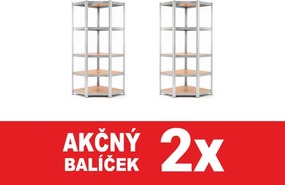 Akcia 2x Regál 180x90x40 cm rohový pozinkovaný 5-polícový, nosnosť 875 kg - 2ks