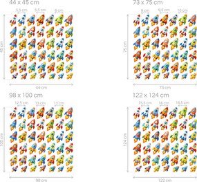 Sada 50 raketiek textilné opätovne prilepiteľné nálepky na stenu hárok 44 x 45 cm