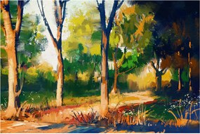 Obraz lesa v letnom slnku, maľba (90x60 cm)