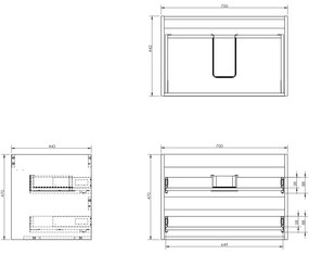 Mexen Orio, kúpeľňová skrinka 70 cm s umývadlom Otis, 2 zásuvky, biela lesklá, 91A10-07047-2-BFF00-W18M00