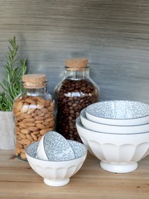 Set 5ks biela porcelánová miska so šedými ornamentmi vo vnútri Arés - Ø15*9 cm