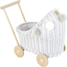 Prútený kočík pre bábiky biela