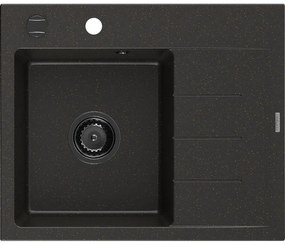 Mexen Ben, 1-komorový granitový drez 600x500x190 mm, ľavý + čierny sifón, čierna-zlatá metalíza, 6522605000-75-B