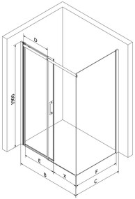 Mexen Omega, sprchovací kút s posuvnými dverami 130 (dvere) x 80 (stena) cm, 8mm číre sklo, čierny profil + slim sprchová vanička biela s čiernym sifónom, 825-130-080-70-00-4010B