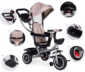 Trojkolka 2v1 otočné sedadlo a skladacia strieška - béžová ECOTOYS