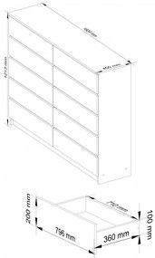 Komoda K160 10SZ CLP metalická, lesk