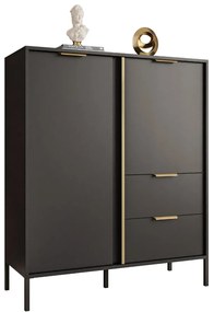 KOMODA VYSOKÁ LOREEN TMAVOŠEDÁ + ZLATÁ SO ŠUPLÍKMI NA NOŽIČKÁCH 103 cm