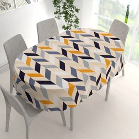 Biante Bavlnený oválny obrus Sandra SA-751 Veľké cik-cak modro-žlto-krémové pruhy 60x100 cm