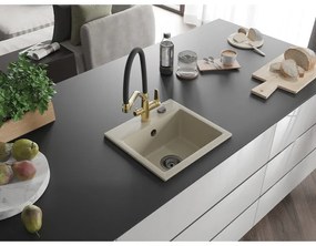 Mexen Milo, granitový drez 435x410x171 mm, 1-komorový a drezová batéria Duo, béžová, 6505-69-671701-57-B