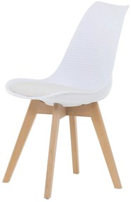Autronic - Židle jídelní, bílá plastová skořepina, sedák bílá látka, masiv přírodní buk - CT-X7056 WT AKCE