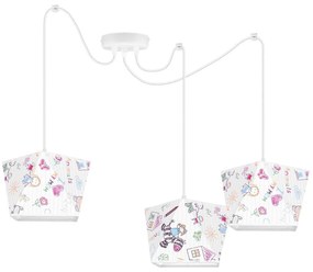 Detské závesné svietidlo Diamond Spider, 3x biele textilné tienidlo so vzorom