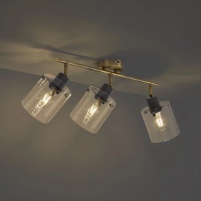 Dizajnový stropný reflektor bronzový s čírym sklom 3-svetelný - Domo