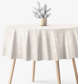 Goldea vianočný okrúhly obrus natura – snehové vločky na režnej Ø 230 cm