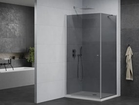 Mexen Pretoria, sprchovací kút 90 (dvere) x 120 (stena) cm, 6mm šedé sklo, chrómový profil + biela sprchová vanička, 852-090-120-01-40-4010