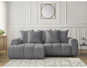 Sivá rozkladacia/s úložným priestorom rohová pohovka z textílie buklé (ľavý roh/s leňoškou) Roxelane – Bobochic Paris