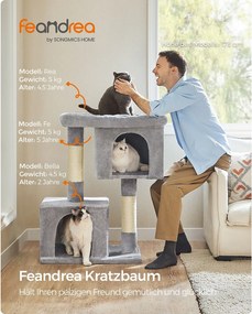 Mačací hrad Feandrea XL (101 cm), s 2 jaskyňami a vyhliadkovou plošinou, do 20 kg, svetlošedá