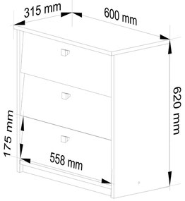 Skriňa na topánky Mini 60 cm - 3 dvierka dub sonoma