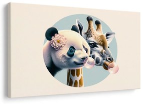 Obraz panda a žirafa s bublinou zo žuvačky