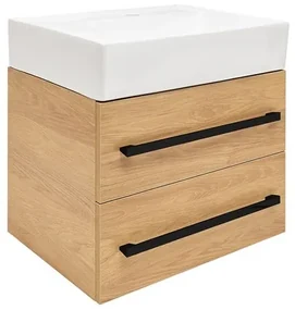 Kúpeľňová skrinka s umývadlom a čiernou úchytkou SAT Cube Way 60x53x46 cm dub Hickory mat CUBE46C602DHSATCWL