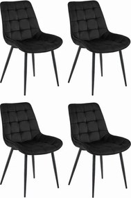 Set štyroch jedálenských stoličiek BERA zamatové čierne / čierne nohy (4ks)