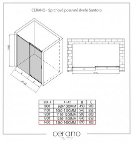 Cerano Santoro, sprchové posuvné dvere 140x195 cm, 6mm číre sklo, čierny profil, CER-CER-429742