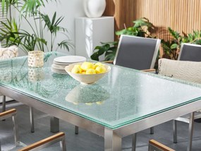 Sada záhradného nábytku stôl s bielou sklenenou doskou 180 x 90 cm 6 čiernych stoličiek GROSSETO Beliani