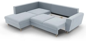 Svetlomodrá zamatová rozkladacia/s úložným priestorom rohová pohovka (ľavý roh/do L) Kyoto – Cosmopolitan Design