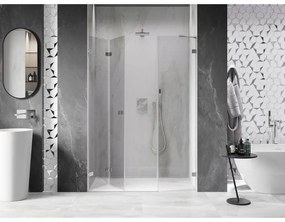 Mexen Lunar-F, skladacie ľavé sprchové dvere 150 cm, 8mm číre sklo, oceľový profil, 836S-150-050-97-00-L