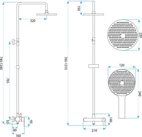 Rea Ontario, sprchový set nástenný s dažďovou sprchou, brúsená oceľ, REA-P5506