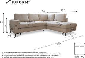 Sivá menčestrová rozkladacia rohová pohovka (pravý roh) Lofty Lilly – Miuform