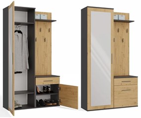 Predsieňová stena so zrkadlom a šuplíkmi DUO dub artisan/antracit