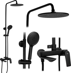 Rea Avalon, sprchová súprava s dažďovou hlavovou a ručnou hlavicou, čierna matná, REA-P8811