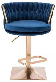LuxuryForm DESIGN Barová stolička LYON VELUR na zlatej hranatej podstave - modrá