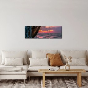 Obraz loďky na brehu (s hodinami) (90x30 cm)