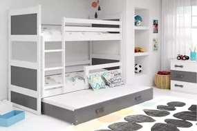 3-lôžková poschodová posteľ RICO so zásuvkou, biela/grafitová