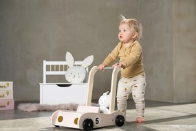 Drevené detské chodítko Jabadabado s mackom/zajačikom, úložný priestor, gumené kolesá