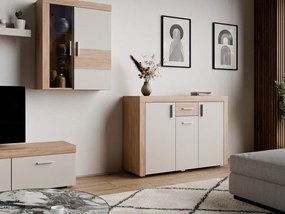 Komoda Pico, 130 cm, dub jantárový/béžová kašmír, s osvetlením