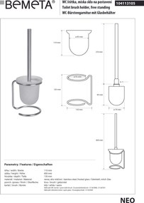 Bemeta Design NEO: WC kefa, na postavenie, nerez, sklo - 104113105
