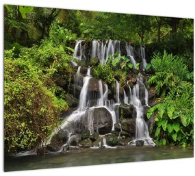 Sklenený obraz vodopádov v tropickom lese (70x50 cm)