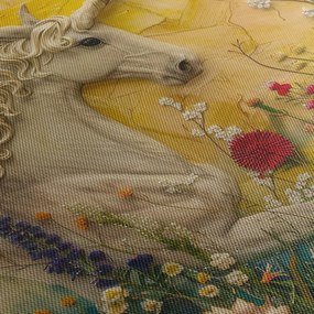 Obraz - Jednorožec s kvetinami (90x60 cm)