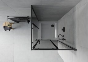Mexen Rio, štvorcový sprchovací kút s posuvnými dverami 80(dvere) x 80(dvere) x 190 cm, 6mm šedé sklo, čierny profil + biela sprchová vanička SLIM, 860-080-080-70-40-4010B
