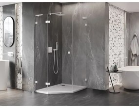 Mexen Lunar, L päťuholníkový sprchový kút naklápací doľava 80 x 90 cm, 8mm číre sklo, biely profil, 831L-080L-090P-20-00-L