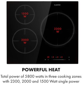 Klarstein Delicatessa 3, indukčná varná doska, 5800 W, 3 zóny, sklokeramika, čierna