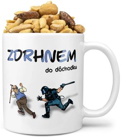 Hrnček Zdrhnem do dôchodku – pre mužov (Náplň hrnčeka: Zmes slaných orieškov)