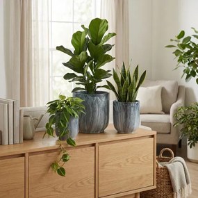 Sada 3 ks keramických květináčů NEVA MARBLE IV modrá/šedá